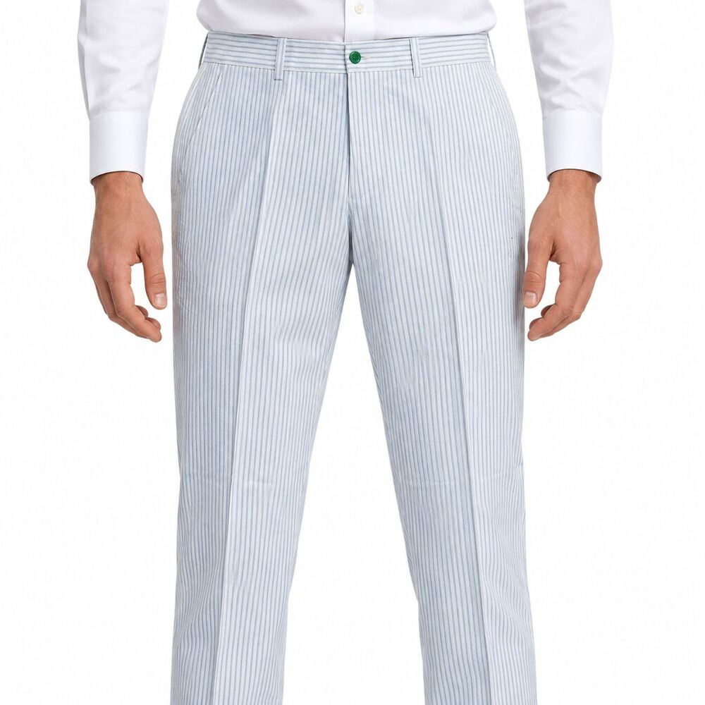 Mens 36 Blue White Striped Cotton Slim Fit Dress Pants Handmade Trousers NWT